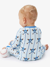 Load image into Gallery viewer, Baby Bamboo Viscose Blue Batter Up Baseball Convertible One Piece Footie Pajama