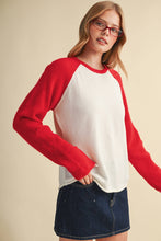 Load image into Gallery viewer, Sweater Knit Raglan Sleeve Baseball Tee - Red/White