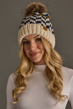 Load image into Gallery viewer, Panache Apparel Co. - Beige, Navy &amp; Lt. Blue Patterned Pom Hat