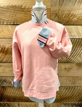 Load image into Gallery viewer, Pearly Vine - Danny Sweatshirt - Pink w Pink, White &amp; Navy Stripe Ribbon