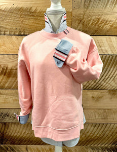 Pearly Vine - Danny Sweatshirt - Pink w Pink, White & Navy Stripe Ribbon