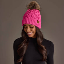 Load image into Gallery viewer, Panache Apparel Co. - Bright Pink Cable Knit Pom Hat