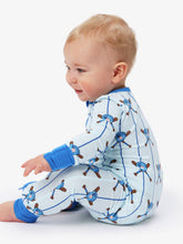 Load image into Gallery viewer, Baby Bamboo Viscose Blue Batter Up Baseball Convertible One Piece Footie Pajama