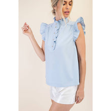 Load image into Gallery viewer, Sleeveless Ruffle Top: Sky
