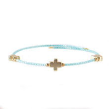 Load image into Gallery viewer, Lenny &amp; Eva - Faithful Beaded Cross Bangle w/ Matte Gold Crosses-Turquoise