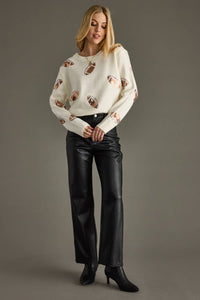 Cream Sequin Footballs Sweater