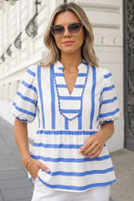 Load image into Gallery viewer, Stripe V Neck Puff Sleeve Blouse