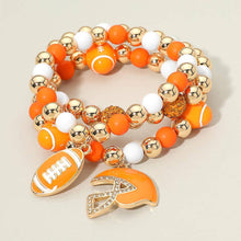 Load image into Gallery viewer, Sensibling Corp. - 3PCS - Game Day Football Helmet Charm Beaded Stretch Multi Layered Bracelets