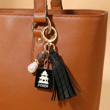 Load image into Gallery viewer, Sensibling Corp. - Mahjong Tile Pearl Charm Faux Leather Tassel Keychain Bag Charm