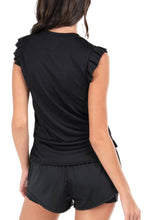 Load image into Gallery viewer, Lucky In Love - Women's Rib Tank with Ruffle Cap Sleeve-BLACK