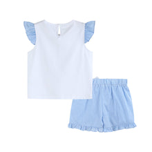 Load image into Gallery viewer, Girls Light Blue Gingham Golf Tee and Shorts 2pc Set
