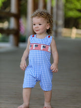 Load image into Gallery viewer, 4th of july Flag Embroidery Smocking Boys Romper