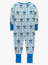 Load image into Gallery viewer, Baby Bamboo Viscose Blue Batter Up Baseball Convertible One Piece Footie Pajama