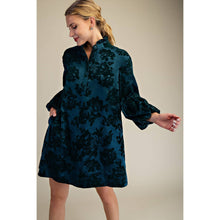 Load image into Gallery viewer, Ruffled Neck Bubble Sleeve Dress - Navy