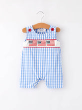 Load image into Gallery viewer, 4th of july Flag Embroidery Smocking Boys Romper