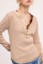 Load image into Gallery viewer, La Miel - HCT7679-Waffle Long Sleeve Henley Thermal Top Halloween