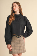 Load image into Gallery viewer, Embroidered Cut Out Hem Blouse - Black