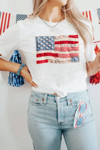 Load image into Gallery viewer, Faux Patchwork Printed US Flag Casual Tee