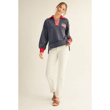 Load image into Gallery viewer, American Flag Polo Sweatshirt - Navy