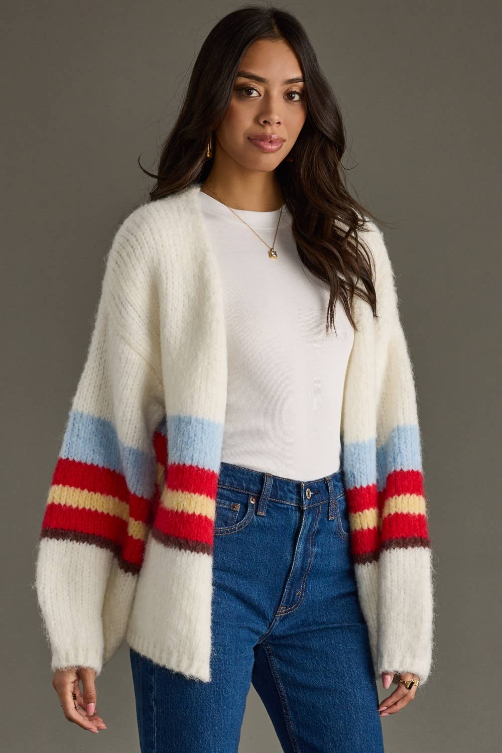 Ivory Striped Cardigan