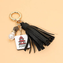 Load image into Gallery viewer, Sensibling Corp. - Mahjong Tile Pearl Charm Faux Leather Tassel Keychain Bag Charm