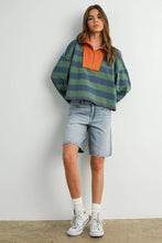 Load image into Gallery viewer, BUTTERMELON - Striped Quarter-Zip Contrast Collar Sweatshirt - BMT7974