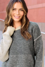 Load image into Gallery viewer, La Miel - MCS3556-Loose Fit Color Block Round Neck Sweater Fall