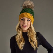 Load image into Gallery viewer, Panache Apparel Co. - Green &amp; Gold Trim Cable Knit Pom Hat