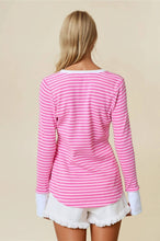 Load image into Gallery viewer, Striped Henley Top with Contrast Thumb Holes