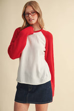 Load image into Gallery viewer, Sweater Knit Raglan Sleeve Baseball Tee - Red/White