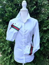 Load image into Gallery viewer, Audrey Ribbon FC - White w Green &amp; Red Stripe Ribbon
