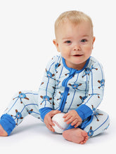 Load image into Gallery viewer, Baby Bamboo Viscose Blue Batter Up Baseball Convertible One Piece Footie Pajama
