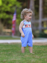 Load image into Gallery viewer, 4th of july Flag Embroidery Smocking Boys Romper