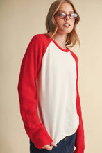 Load image into Gallery viewer, Sweater Knit Raglan Sleeve Baseball Tee - Red/White