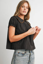 Load image into Gallery viewer, Plaid Peter Pan Collar Puff Sleeve Blouse-BMT8693