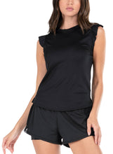 Load image into Gallery viewer, Lucky In Love - Women's Rib Tank with Ruffle Cap Sleeve-BLACK