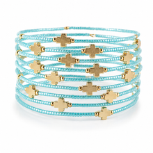 Load image into Gallery viewer, Lenny &amp; Eva - Faithful Beaded Cross Bangle w/ Matte Gold Crosses-Turquoise