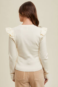 Ruffle Sleeve Sweater - Cream