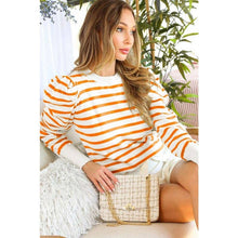Load image into Gallery viewer, STYLE USA - LONG PUFF SLEEVE STRIPE TOP: GREEN / L