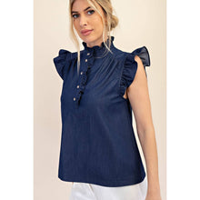 Load image into Gallery viewer, STYLE USA - Sleeveless Ruffle Top: SKY / M