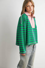 Load image into Gallery viewer, Striped Half Zip Contrast Collar Sweatshirt