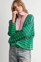 Load image into Gallery viewer, Striped Half Zip Contrast Collar Sweatshirt