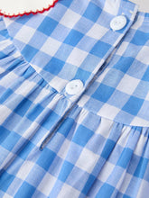 Load image into Gallery viewer, Girls 4th of July Plaid Twirl Dress Bow Embroidery Petals Collar