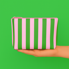Load image into Gallery viewer, Aspen Lane - Cute pouch + cosmetic bag | leather pink &amp; green stripe