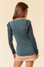 Load image into Gallery viewer, Stripe Mixed Round Neck Ruffled Long Sleeve Tee