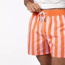 Load image into Gallery viewer, BILLYBELT - 100% recycled polyester swim shorts Orange and pink striped