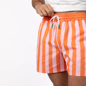 BILLYBELT - 100% recycled polyester swim shorts Orange and pink striped