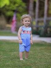 Load image into Gallery viewer, 4th of july Flag Embroidery Smocking Boys Romper