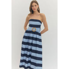 Load image into Gallery viewer, Striped strapless midi dress