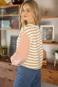 Mixed Striped Long Sleeve Knit Top